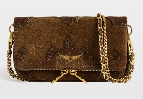 Vintage Suede Wing Accent Chain Crossbody Bag