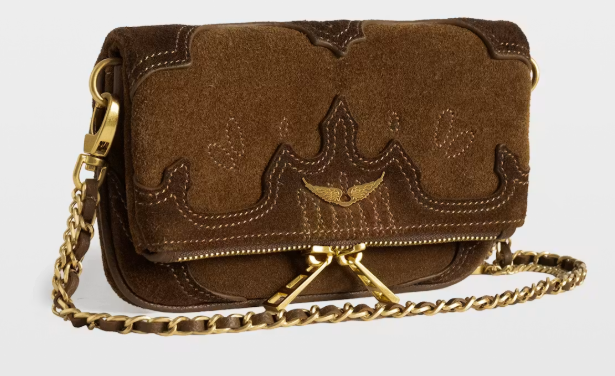 Vintage Suede Wing Accent Chain Crossbody Bag