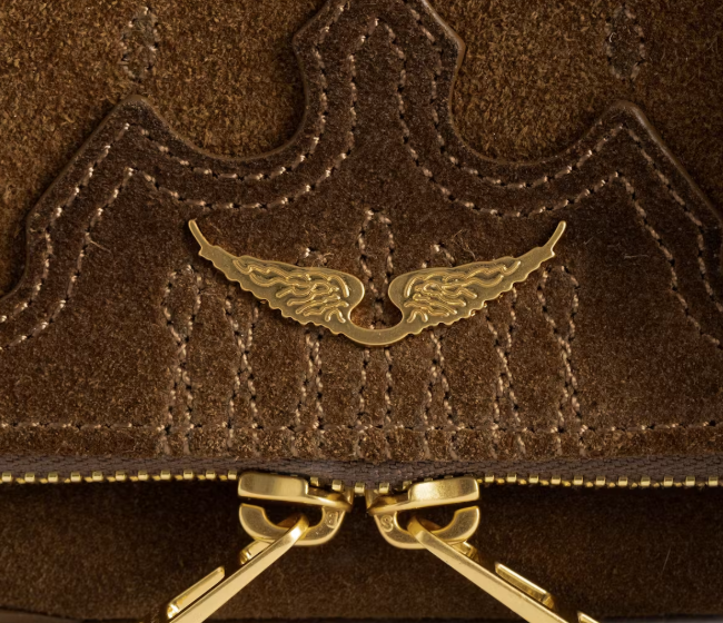 Vintage Suede Wing Accent Chain Crossbody Bag