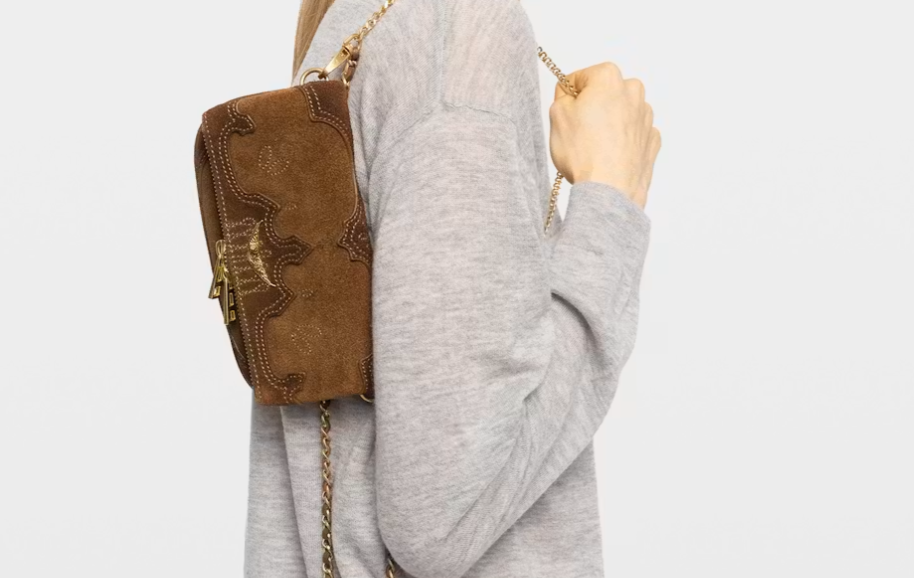 Vintage Suede Wing Accent Chain Crossbody Bag