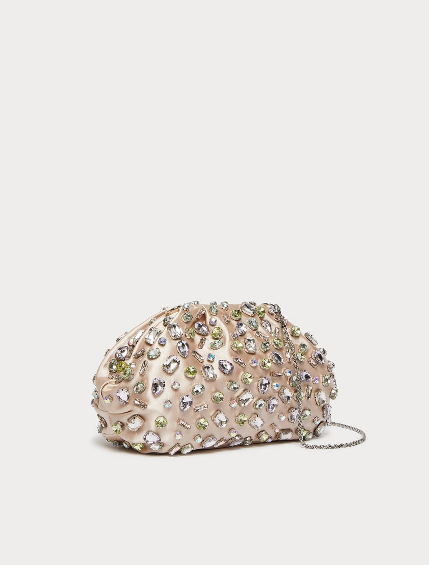 Pastel Satin Crystal Ruched Clutch Bag
