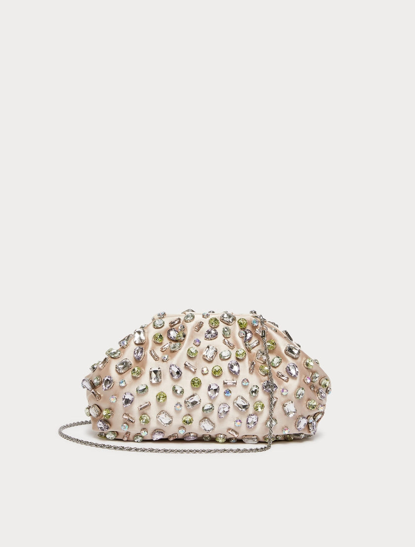 Pastel Satin Crystal Ruched Clutch Bag