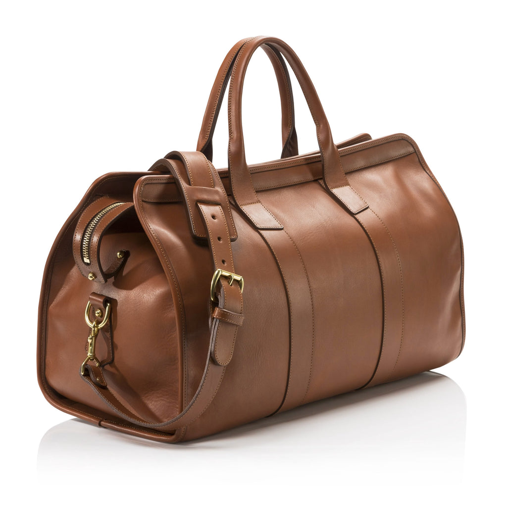 Full-Grain Leather Barrel Weekend Duffle Bag