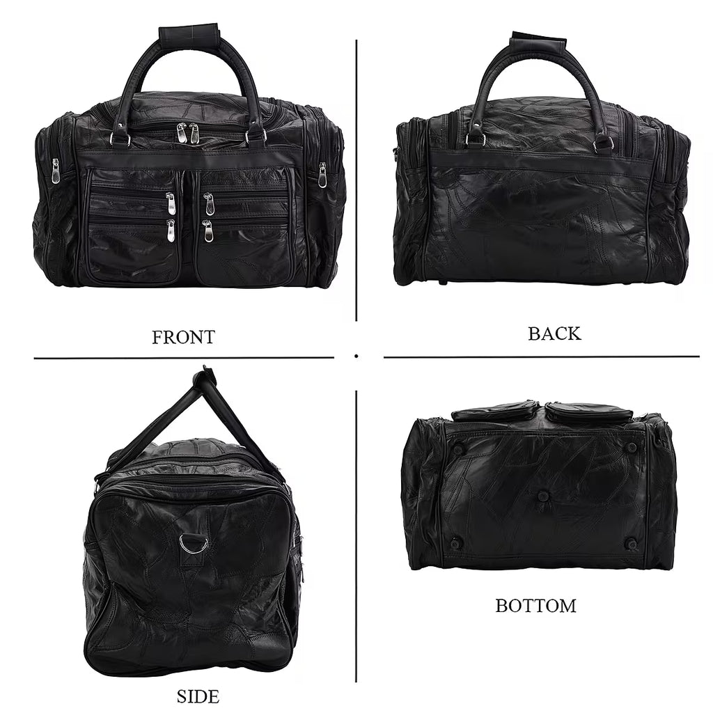 Black leather-panelled travel bag (with detachable shoulder strap)
