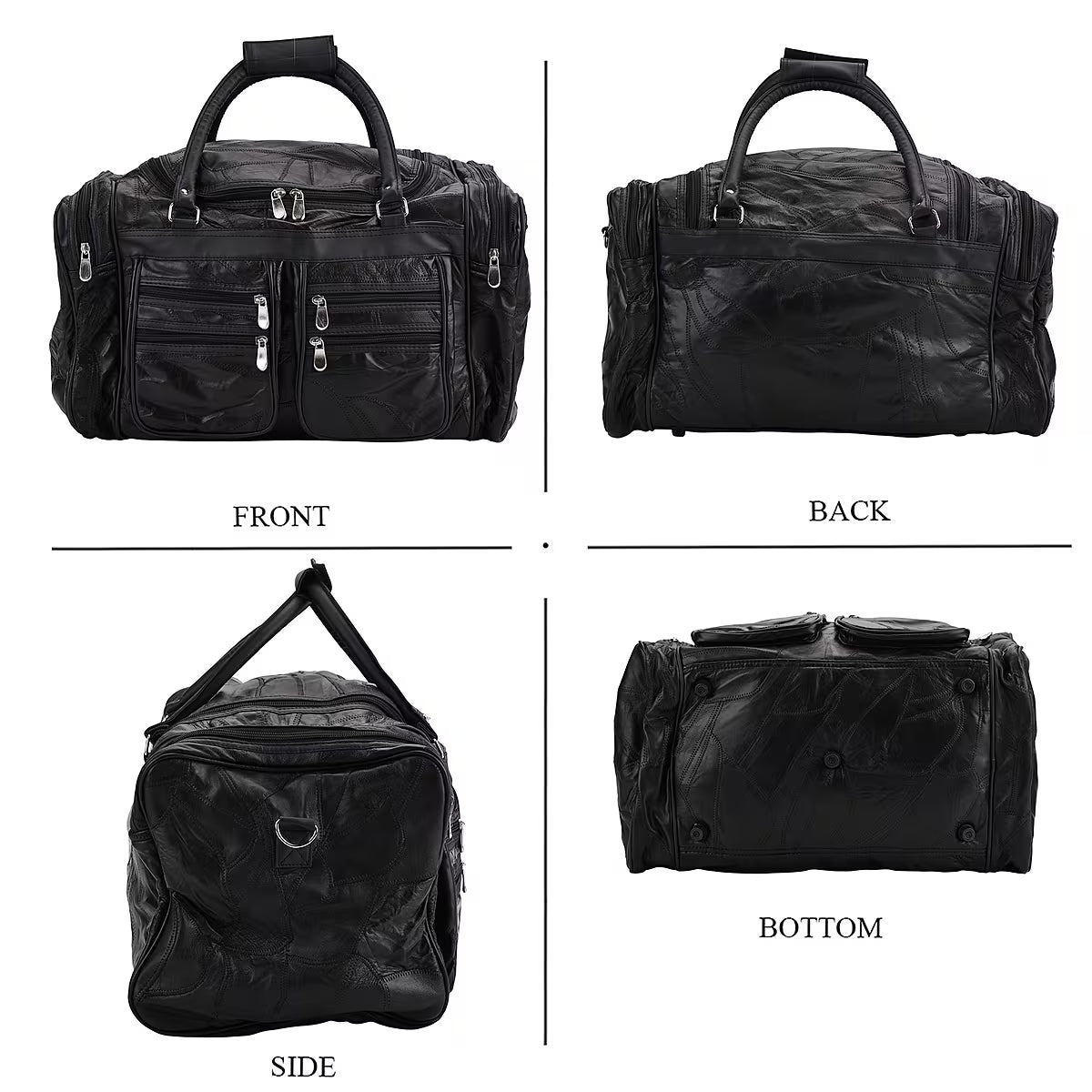Black leather-panelled travel bag (with detachable shoulder strap)