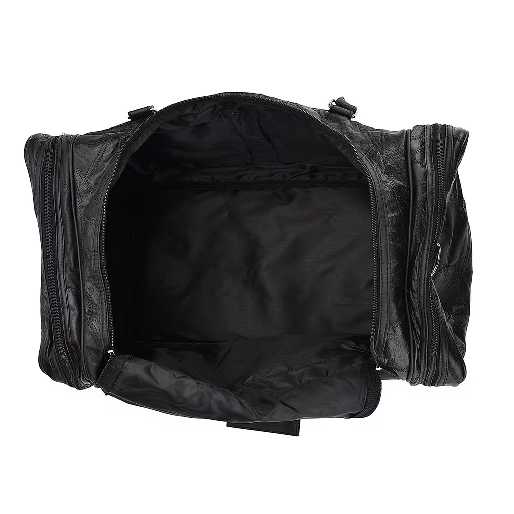Black leather-panelled travel bag (with detachable shoulder strap)