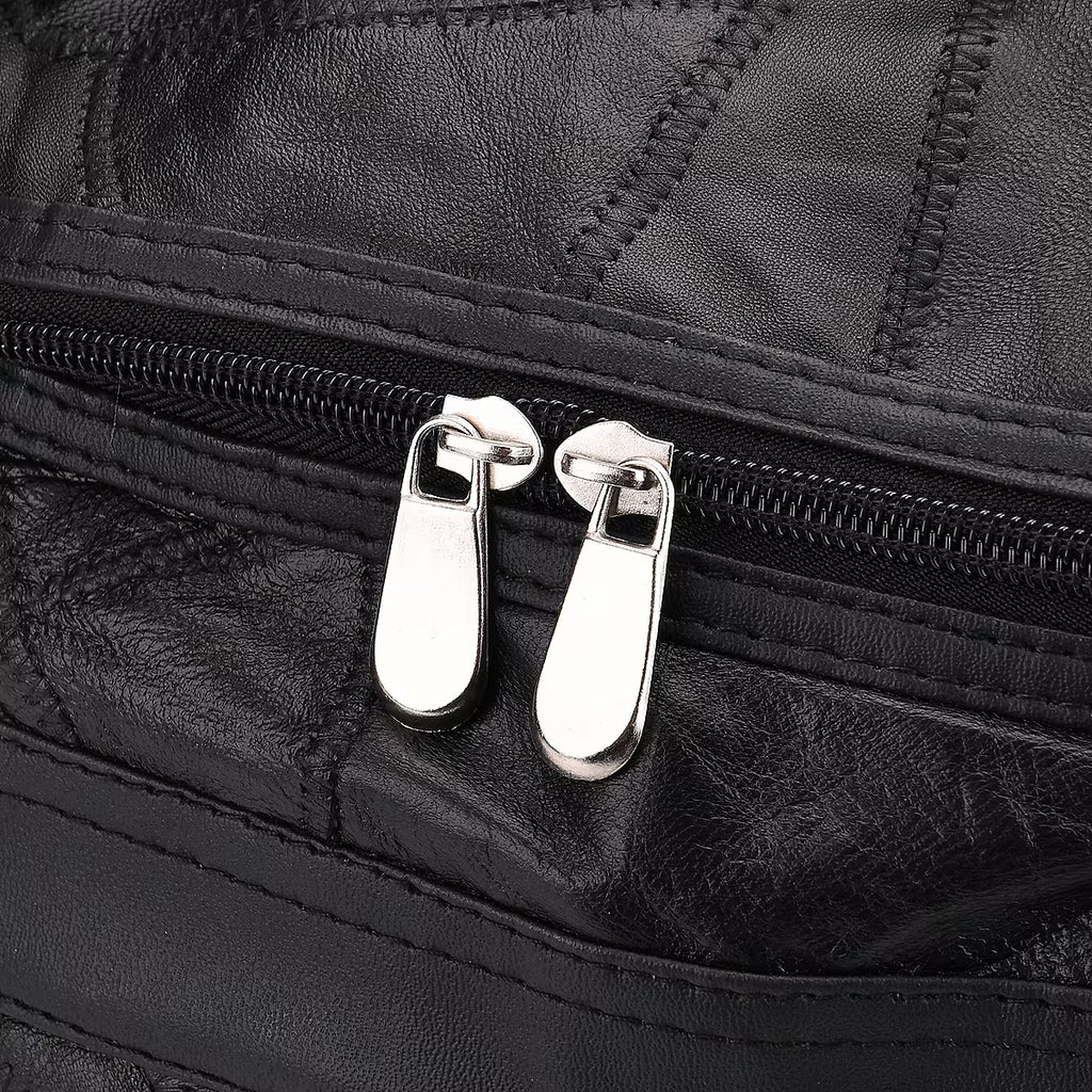 Black leather-panelled travel bag (with detachable shoulder strap)