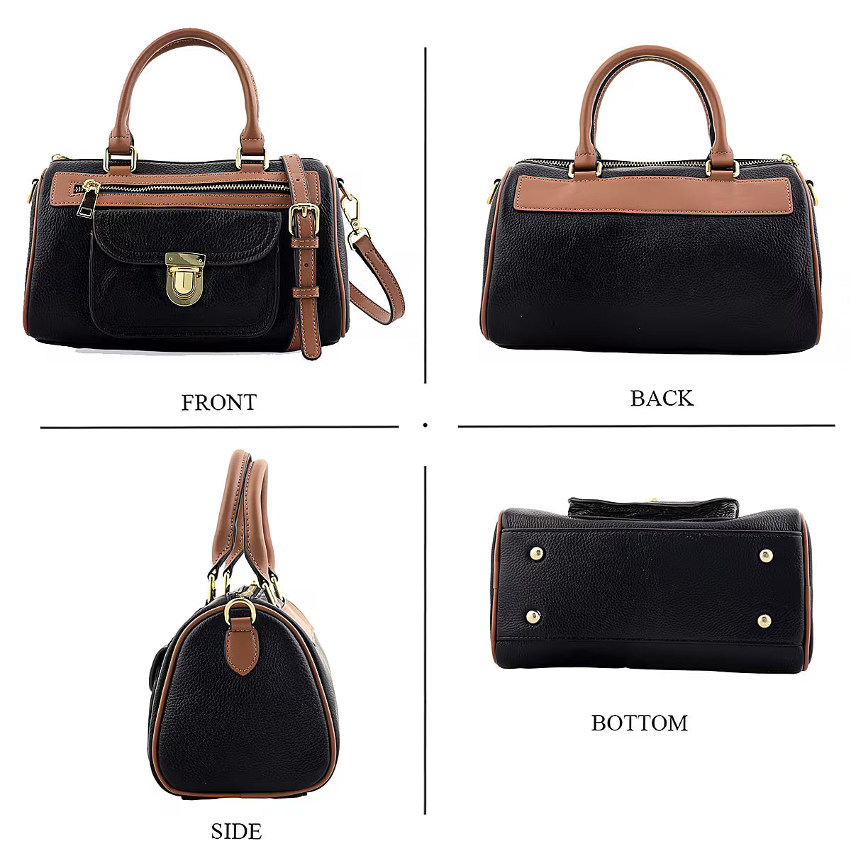 Black genuine leather crossbody bag (with shoulder strap)