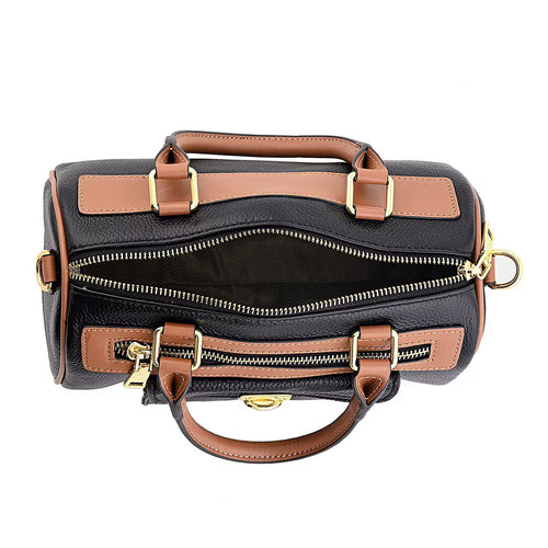 Black genuine leather crossbody bag (with shoulder strap)