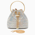 Sequin-embellished patchwork shoulder bag with chain strap