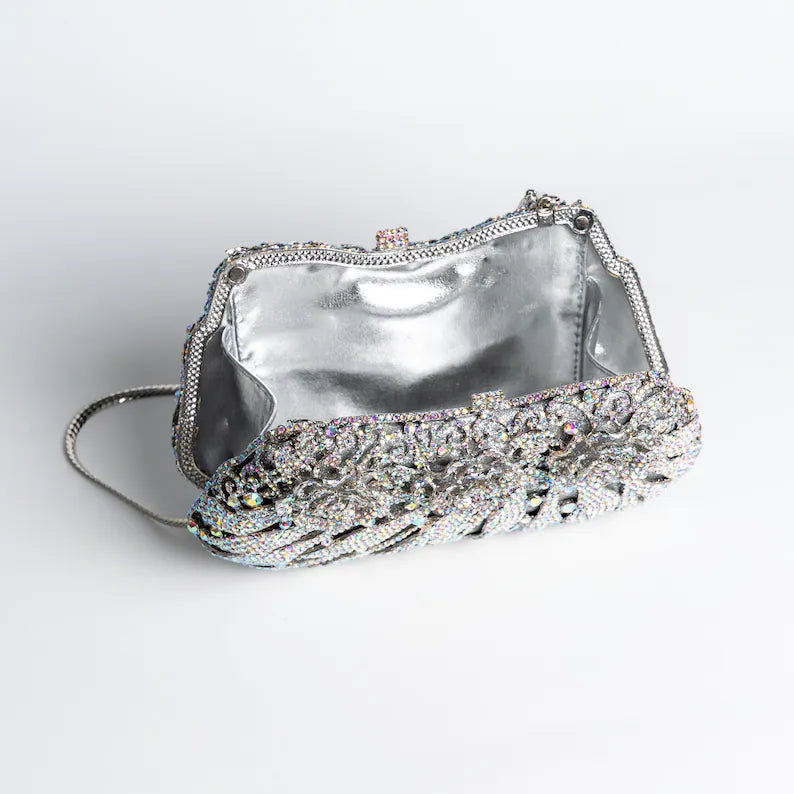 Handmade Silver Rhinestone Wedding Clutch