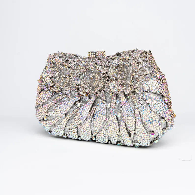 Handmade Silver Rhinestone Wedding Clutch