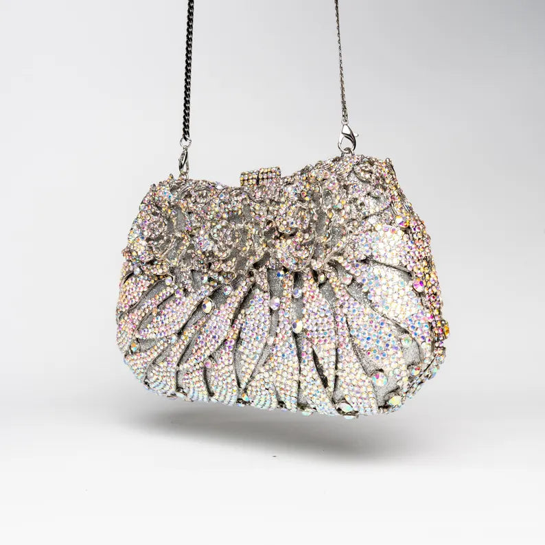 Handmade Silver Rhinestone Wedding Clutch