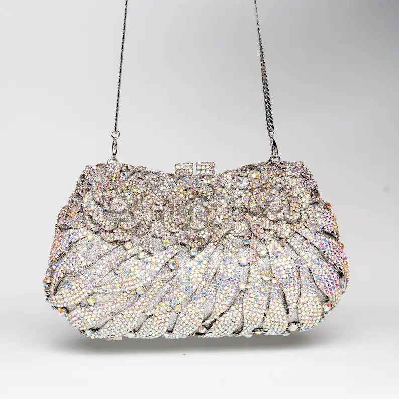 Handmade Silver Rhinestone Wedding Clutch