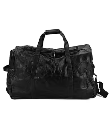 Black Patchwork Sheepskin Wheeled Travel Bag