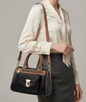 Black genuine leather crossbody bag (with shoulder strap)