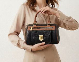 Black genuine leather crossbody bag (with shoulder strap)